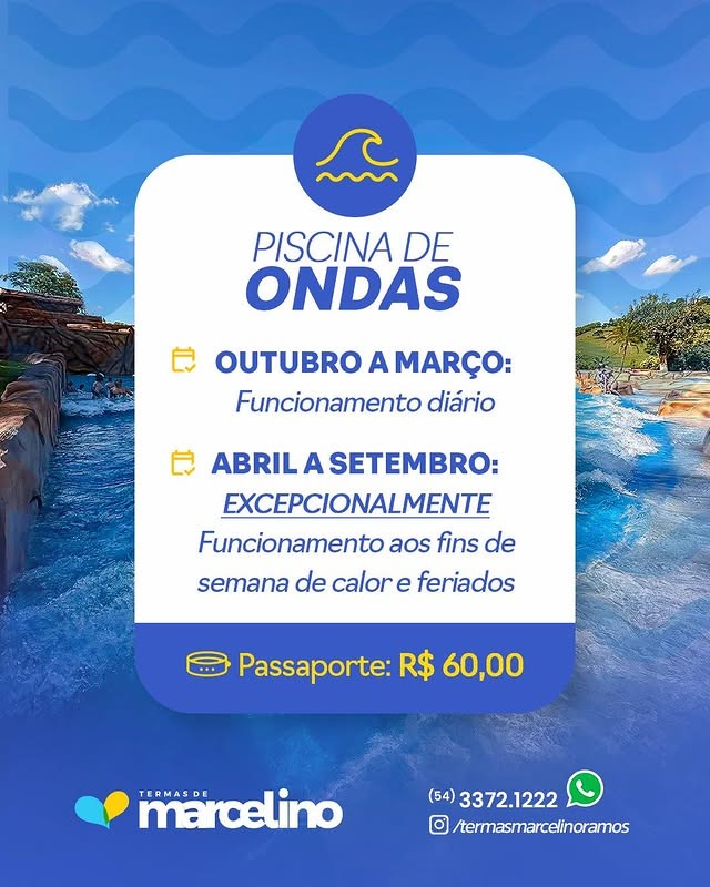 A Piscina de Ondas conta com funcionamento especial ao longo do ano 